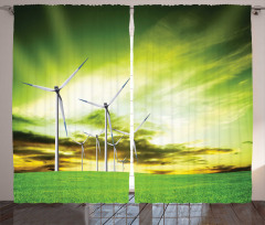 Wing Turbines Green Sky Curtain