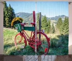 Mountain Landscape and Bike Curtain