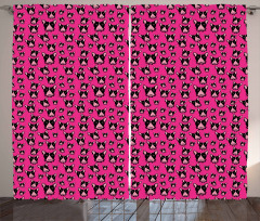 Bull Terrier Dog Heads on Pink Curtain