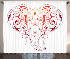 Stylized Drawn Elephant Head Curtain