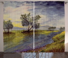 Watercolor River Scene Curtain