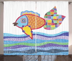 Fish Scales and Squares Doodle Curtain