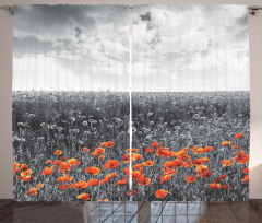 Flower Field Greyscale Design Curtain