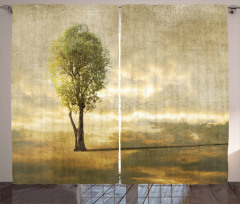 Lonely Tree in Beige Tones Curtain