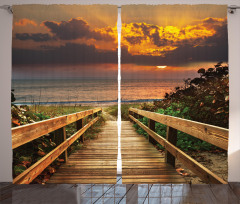 Wooden Pier Sunset Beach Curtain