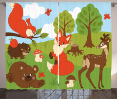 Happy Animals in Forest Curtain