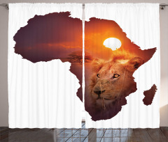 Lion and African Map Sunset Curtain