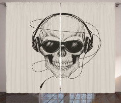 Retro Skull with Headphones Curtain