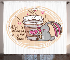 Coffee Lover Rabbit Words Curtain