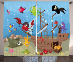 Ship Underwater Animals Curtain