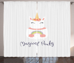 Unicorn Cake Cursive Words Curtain