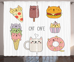 Cats Cafe Food Shapes Curtain