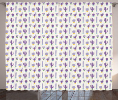 Purple Smiling Cactus Faces Curtain