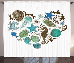 Heart with Aquatic Animals Curtain