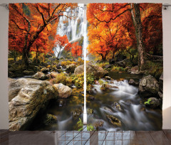 Autumn River Stream on Rocks Curtain