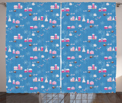 Cartoonish Noel Scenery Curtain