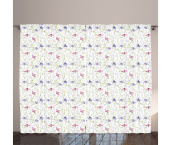 Hand Drawn Aquilegia Flower Curtain