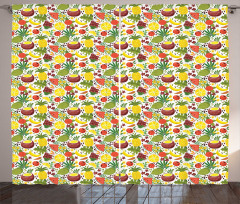 Tropical Fruits Flowers Curtain