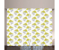 Lily Flowers Sketch Artwork Curtain