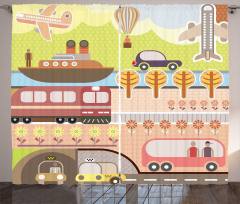 Train Ship Airplane Bus Curtain