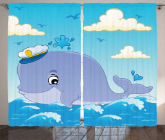 Nursery Theme Captain Whale Curtain
