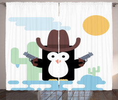 Cacti Cowboy Penguin in a Hat Curtain