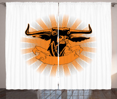 Furious Bull Head Portrait Curtain