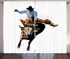 Cowboy Bucking Bull Western Curtain