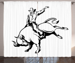 Cowboy Riding a Wild Bull Curtain