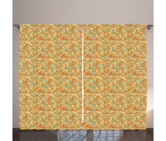 Doodle Curling Flowers Art Curtain