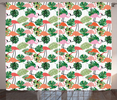 Hipster Flamingo Monstera Curtain