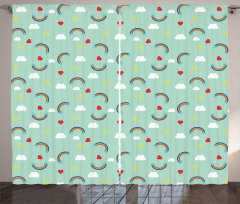 Rainbow Sky Clouds Heart Curtain