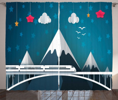 Cartoon Style Mountains Curtain