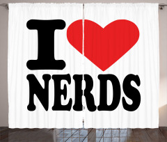 I Love Nerds Words with Heart Curtain