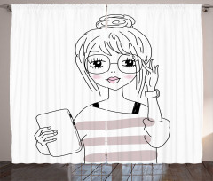 Sketchy Hipster Girl Tablet Curtain