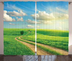 Grassy Hill Sky Pathway Curtain