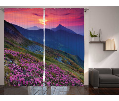 Floral Mountains Dusk Curtain