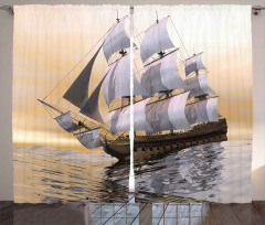 Ship Sailing on Ocean Curtain