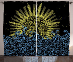 Wavy Ocean Summer Sky Motif Curtain