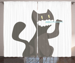 Pet Feline Brushing Teeth Motif Curtain