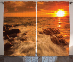 Ocean with Rocks at Sunset Curtain