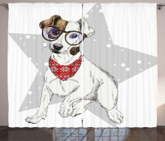 Sketch Style Terrier Curtain