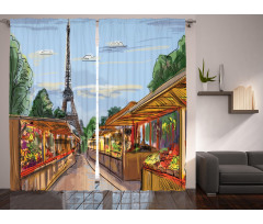 Colorful Sketch Street Eiffel Curtain