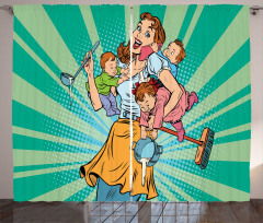 House Chores Kids Pop Art Curtain