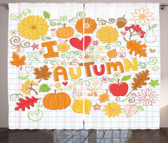 I Love Autumn Sketchy Doodle Curtain