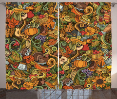 Hand-drawn Art Thanksgiving Curtain