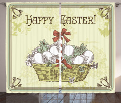 Vintage Ribbon Basket Eggs Curtain