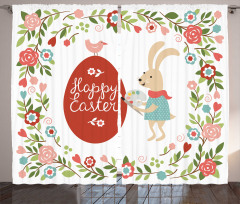 Egg Bunny Bloom Floral Frame Curtain