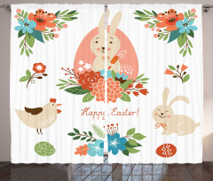 Pastel Bunny Flowers Cartoon Curtain