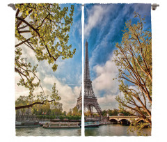 Paris Cloudy Sky Eiffel Tower Curtain